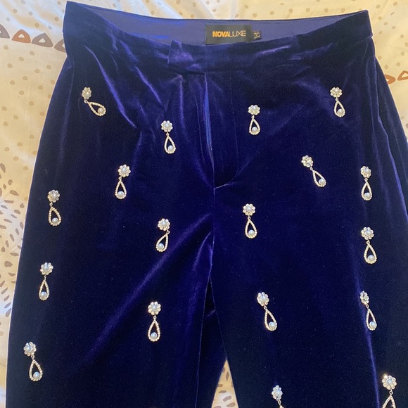 Blue Velvet pants suit with jewels. Wore once only for two hours. Set is a large - Picture 4 of 8